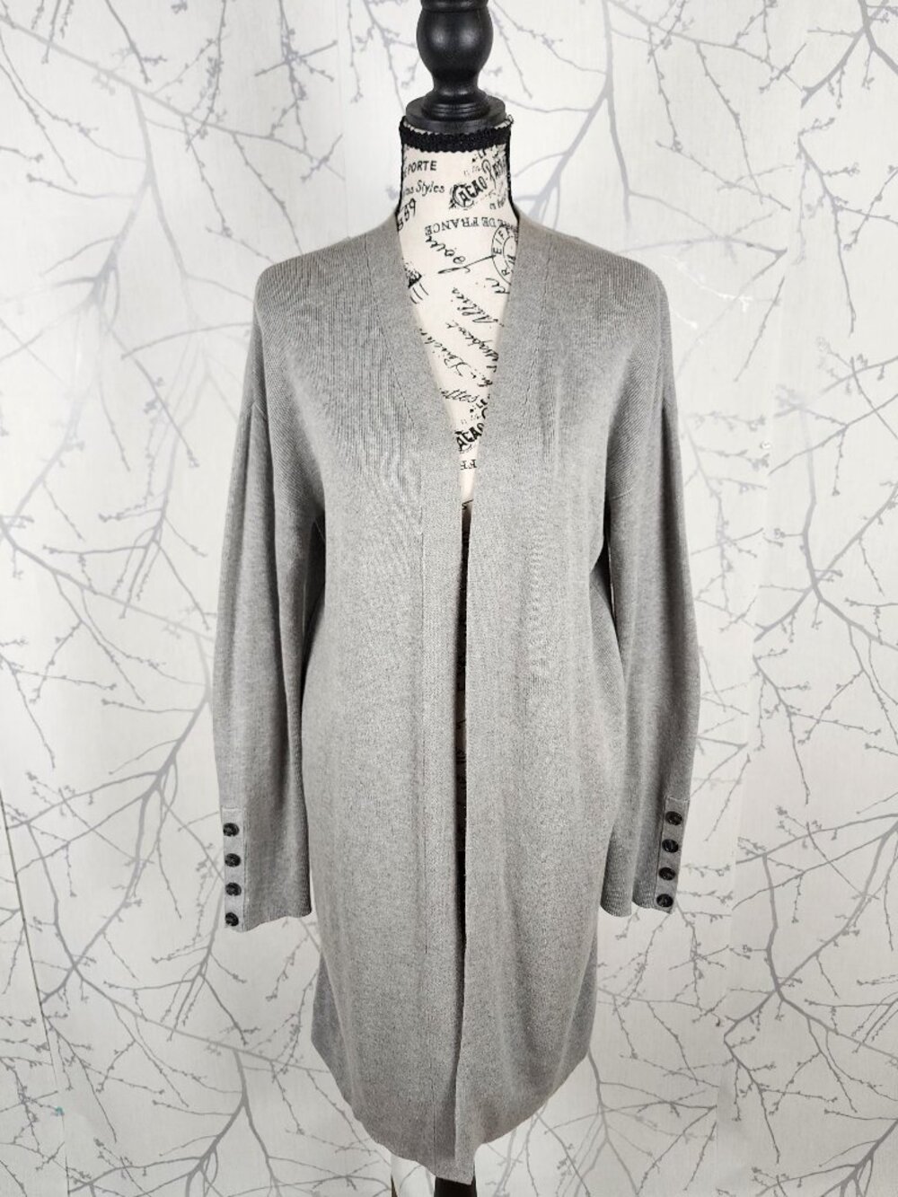 Banana Republic Silver Cotton Blend Knit Button Cuff Long Cardigan